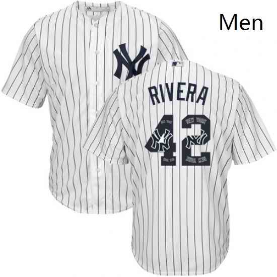 Mens Majestic New York Yankees 42 Mariano Rivera Authentic White Team Logo Fashion MLB Jersey